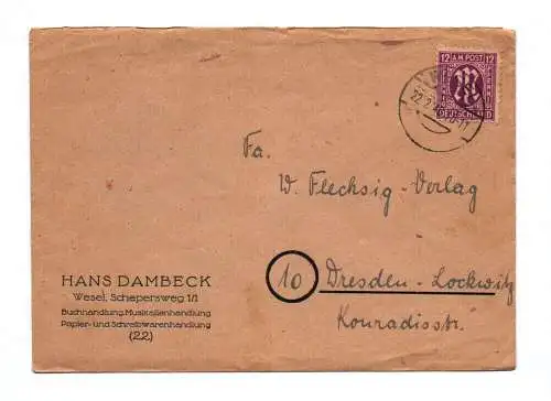 Brief Hans Dambeck Wesel Buchhandlung 1945