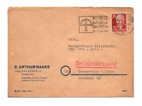 Behördenpost Arthur Naake Dresden 1950