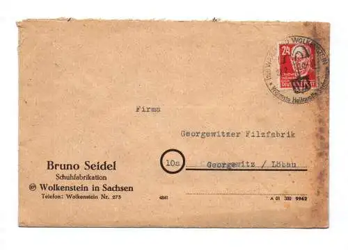 Brief Bruno Seidel Schuhfabrikation Wolkenstein Sachsen 1950