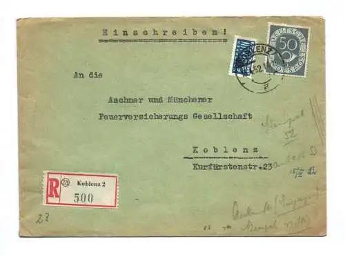 R Brief Koblenz Einschreiben 1952