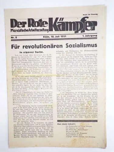Der Rote Kämpfer Nummer 8 von 1931 Marxistische Arbeiter Zeitung 