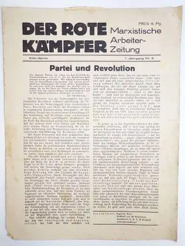 Marxistische Arbeiter Zeitung Der Rote Kämpfer Nummer 9 von 1931 Kommunisten