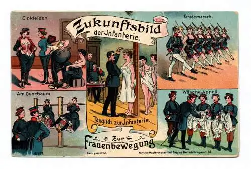 Patriotika Litho Ak Soldaten Zukunftsbild der Infanterie Zur Frauen Bewegung