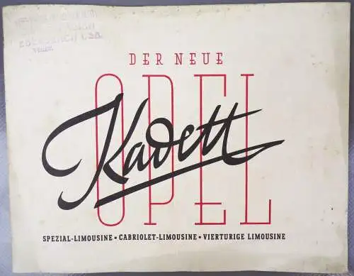 Alte Broschur Opel Kadett Limousine Cabriolet um 1936 Oldtimer 