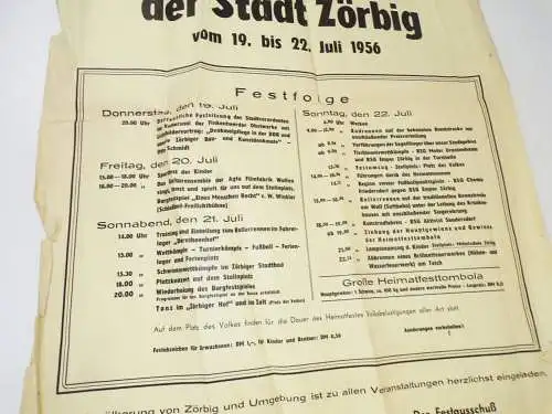 Plakat Heimatfest 995 Jahre Stadt Zörbig bei Köthen 1956