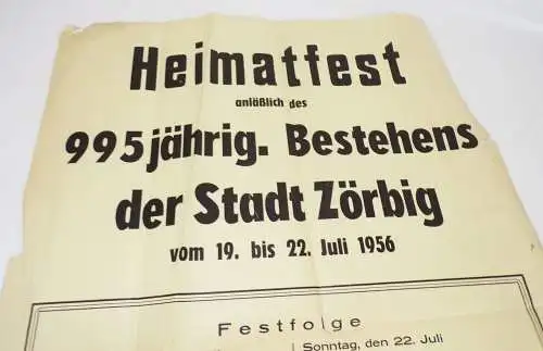 Plakat Heimatfest 995 Jahre Stadt Zörbig bei Köthen 1956