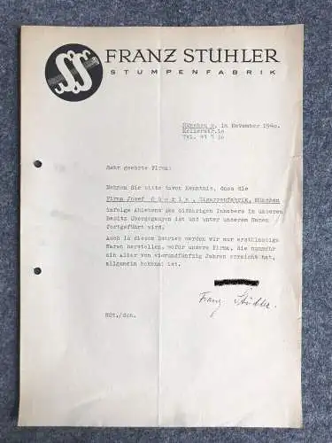 Franz Stühler Stumpenfabrik 1940 Beleg Information