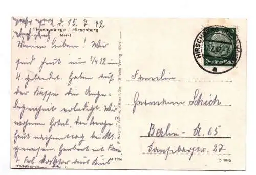 Ak Hirschberg im Riesengebirge Markt Schlesien 1942 Jelenia Góra