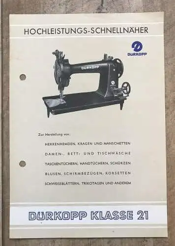 Werbeblatt DÜRKOPP Hochleistungs Schnellnäher Klasse 21 Broschüre