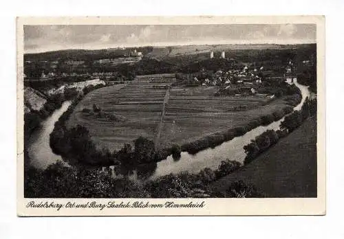 Ak Rudelsburg Ort und Burg Saaleck Blick vom Himmelreich Restaurant DDR 1957