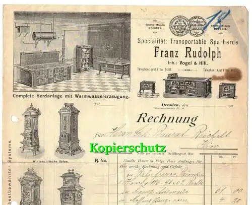 Litho Rechnung Franz Rudolph Öfen Herde Dresden Marschallstraße 1905 
