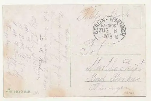 Ak Bahnpost Stempel Berlin - Eisenach Zug 8   1916 Bad Berka Nationaldenkmal