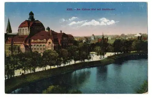 Ak Kiel Am kleinen Kiel mit Stadttheater 1916