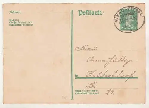 Ganzsache Bahnpost Stempel Eibau  Zittau Zug 842  1927 BP366