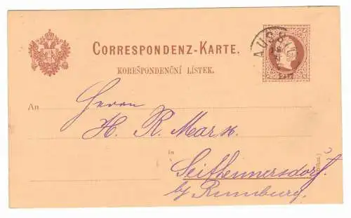 Kuk Ganzsache Aussig nach Seifhennersdorf Zudruck Dux Kohlenwerke 1877 (B8