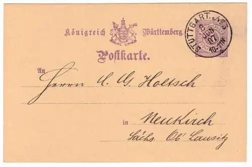 Ganzsache P20 Württemberg Privat Zudruck Gebr.Heilner Stuttgart 1887 (B8