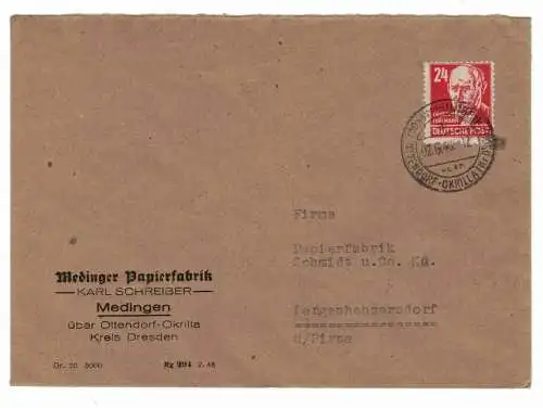 DDR Werbe Brief Medinger Papierfabrik Karl Schreiber Medingen bei Ottendorf  (B8