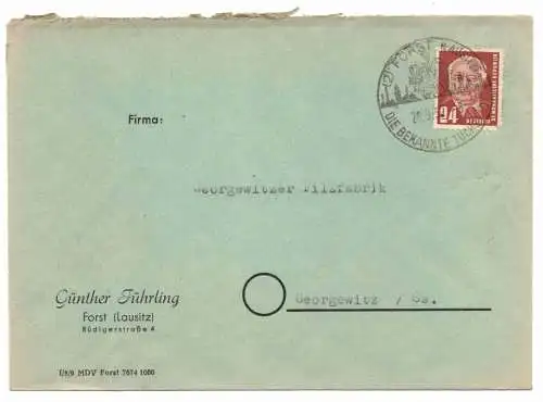 DDR Werbe Brief Günther Führling Forst Lausitz 1952 (B8