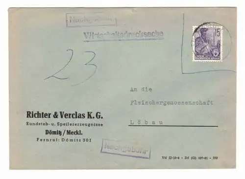 DDR Werbe Brief Richter & Verclas KG Dömitz um 1955 (B8