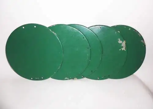 5 x grüne Blechschilder Industrie Design Deko oder zum basteln Ø 17,5 cm !