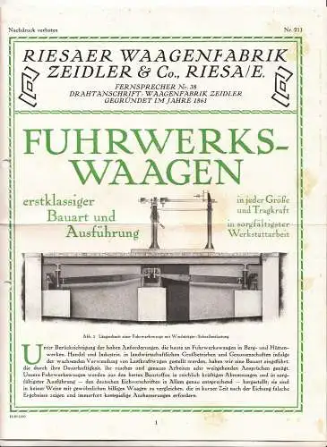 Prospekt Riesaer Waagenfabrik Zeidler & Co Riesa 1920 (D8