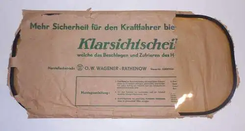 DDR Klarsichtscheibe Heckscheibe O.W.Wagner Rathenow Oldtimer Zubehör