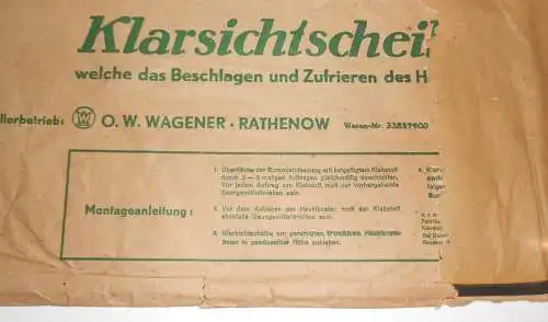 DDR Klarsichtscheibe Heckscheibe O.W.Wagner Rathenow Oldtimer Zubehör