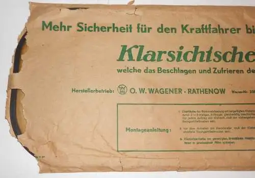 DDR Klarsichtscheibe Heckscheibe O.W.Wagner Rathenow Oldtimer Zubehör