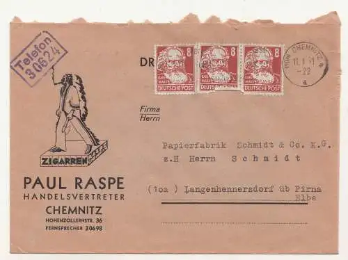 Werbe Brief 1951 Paul Raspe Zigarren Chemnitz Geschäftspost (B7