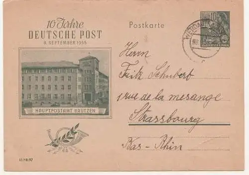 Postkarte Mi Nr P66 10 Jahre Deutsche Post Hauptpostamt Bautzen 1955 ! (A2783