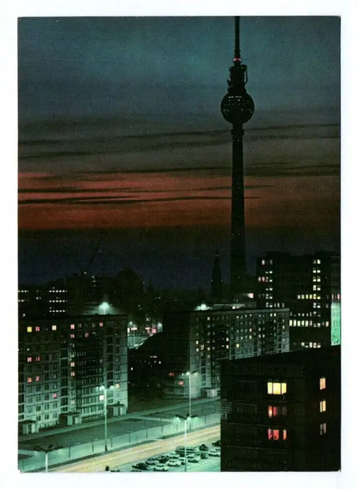 Ak Berlin bei Nacht Blick zum Fernseh und UKW Turm 1973