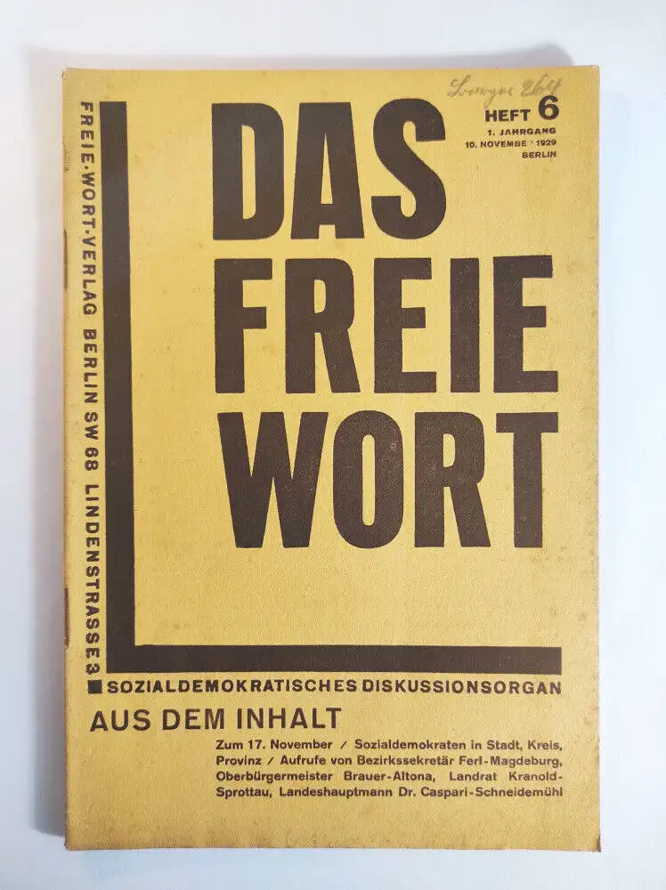 Das freie Wort Heft 6 November 1929 plitsche Wochenschrift