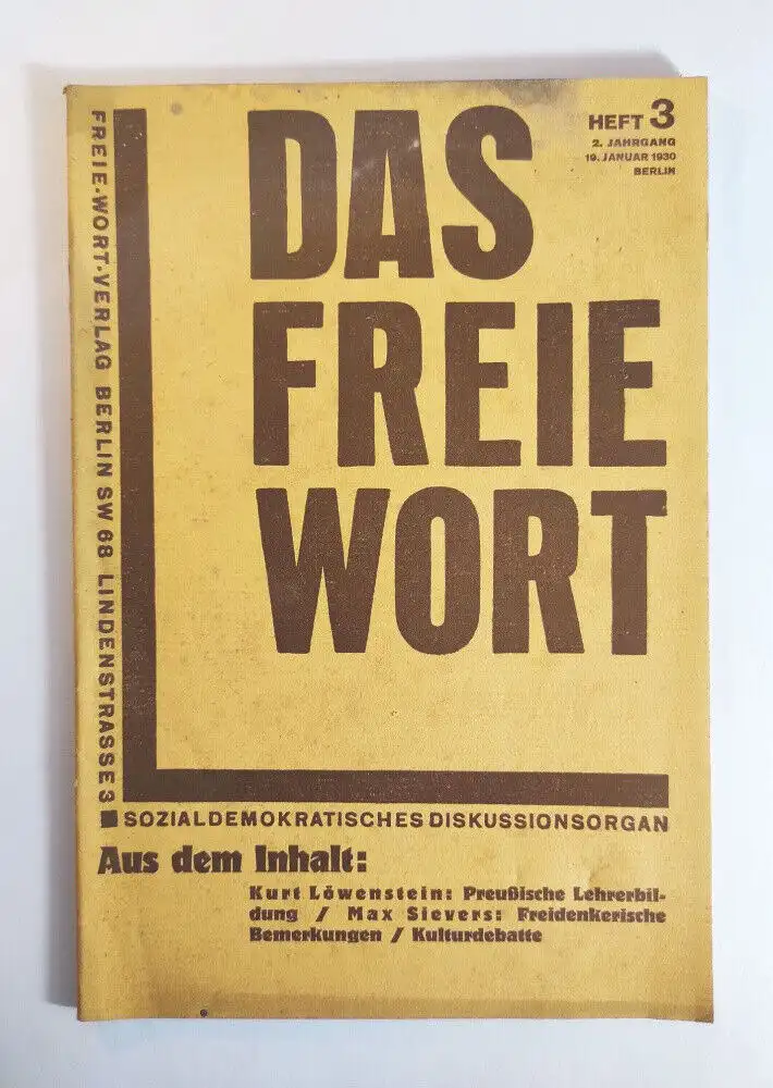 Das freie Wort Heft 3 Minister Frick Januar 1930