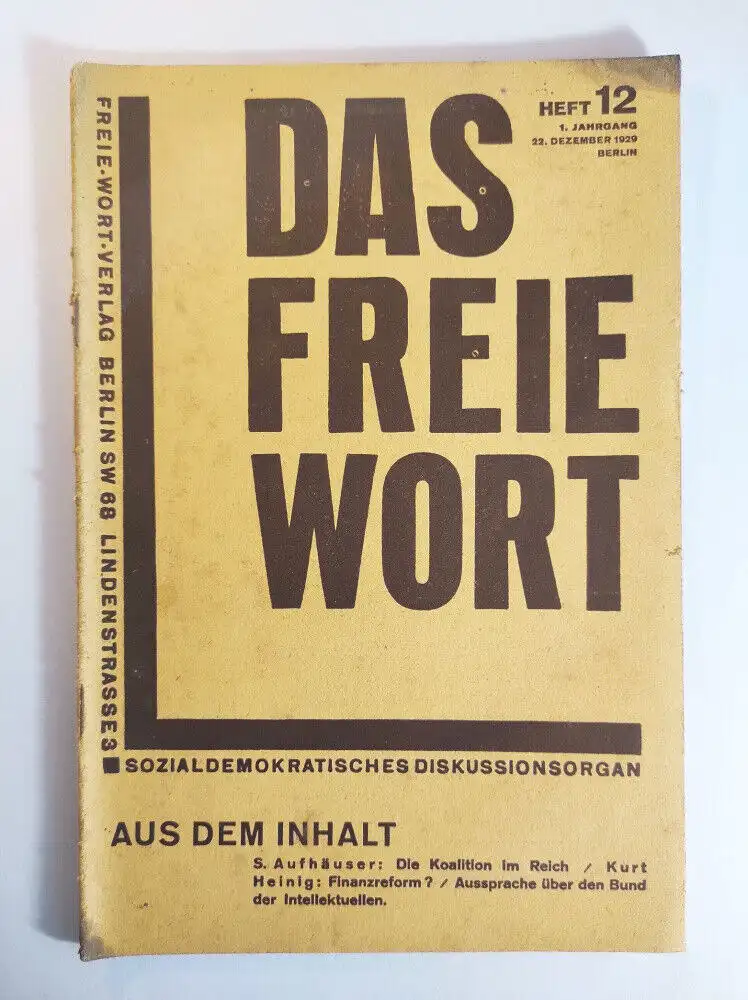 Das freie Wort Heft 12 Die Koalition im Reich Dezember 1929