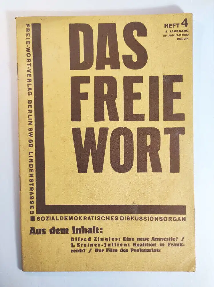 Das freie Wort Heft 4 Die Kernfrage Januar 1930