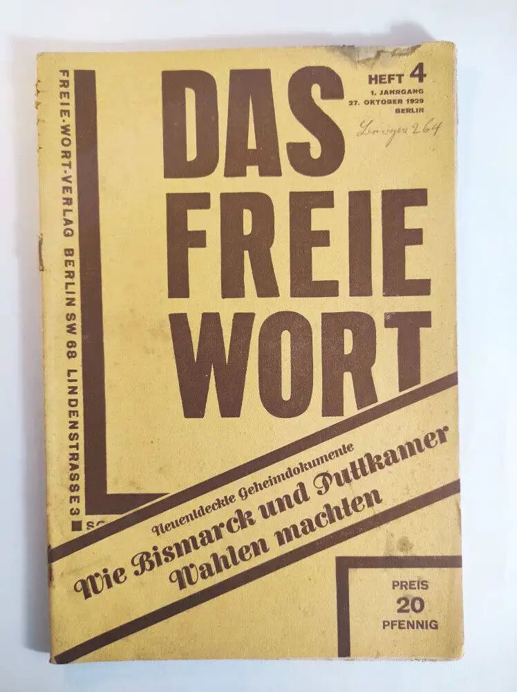 Das freie Wort Heft 4 Neuentdeckte Geheimdokumente Kotober 1929