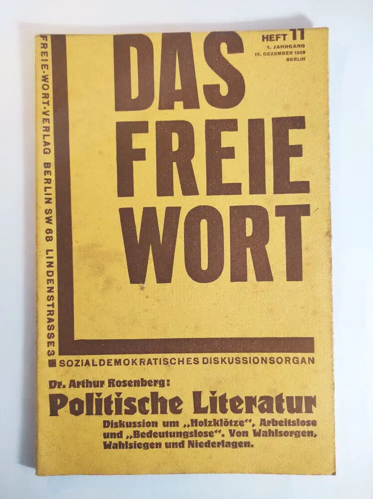 Das freie Wort Heft 11 Politische Literatur Dezember 1929