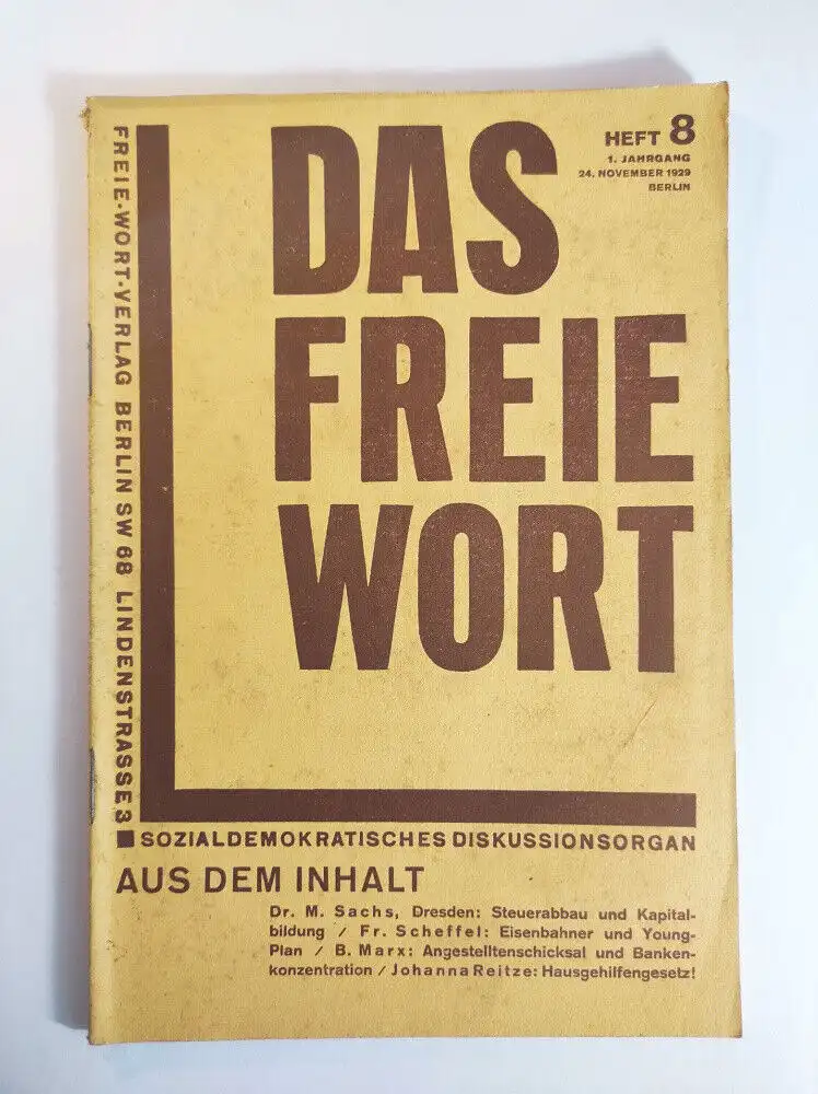 Das freie Wort Heft 8 November 1929 Berlin Unser Gemeindewahlsieg