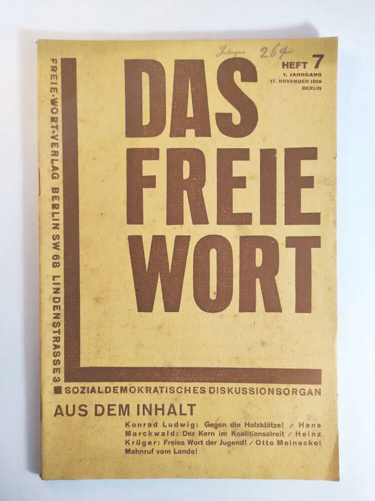 Das freie Wort Heft 7 November 1929 Freies Wort 1 Jahrgang