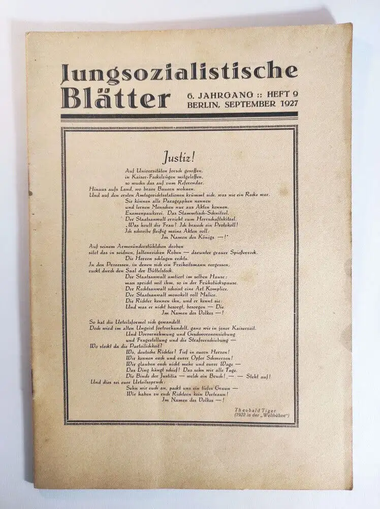Jungsozialistische Blätter September 1927 Justiz Heft 9