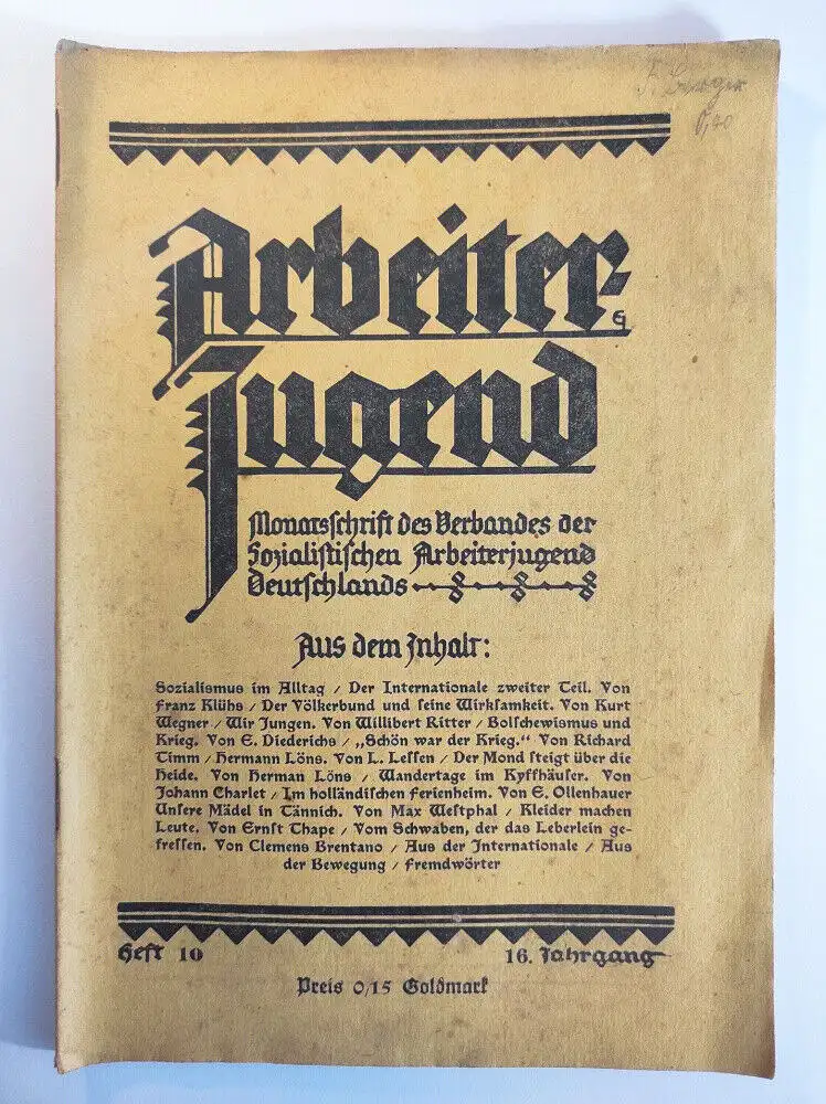Arbeiter Jugend 16 Jahrgang 1924 Heft 10 Monatsschrift