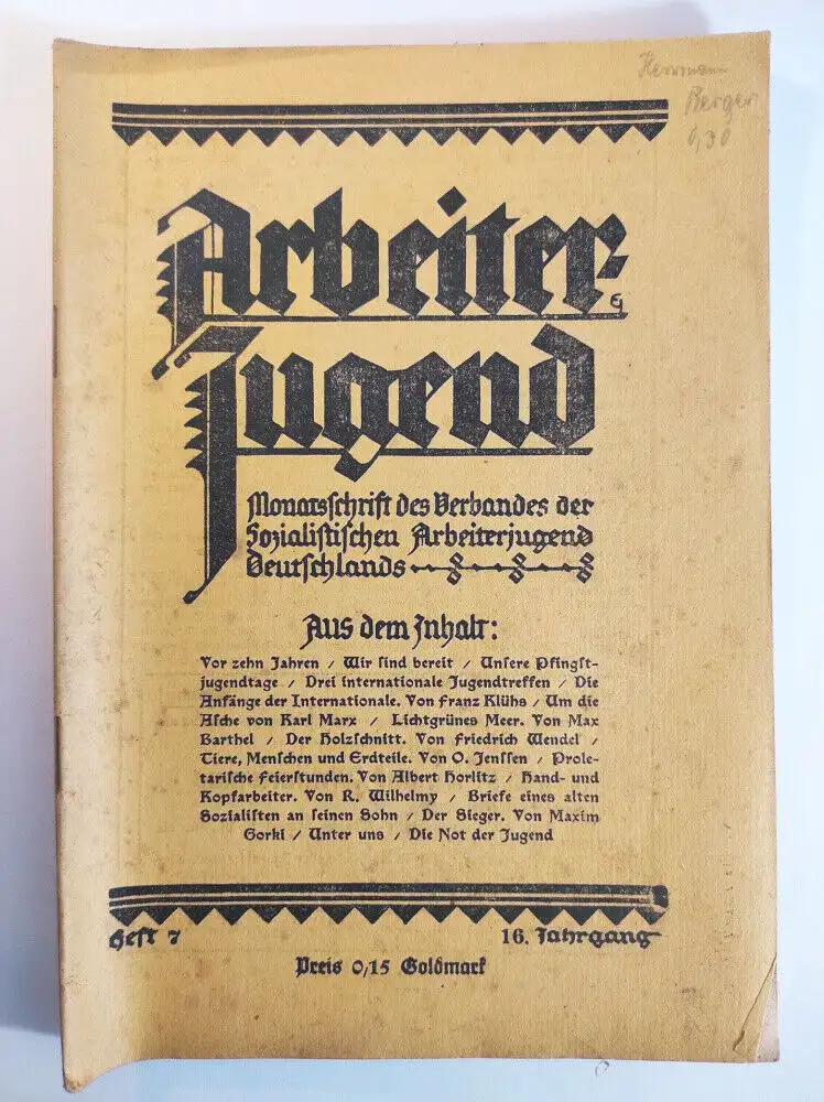 Arbeiter Jugend Heft 7 Vor zehn Jahren 1924