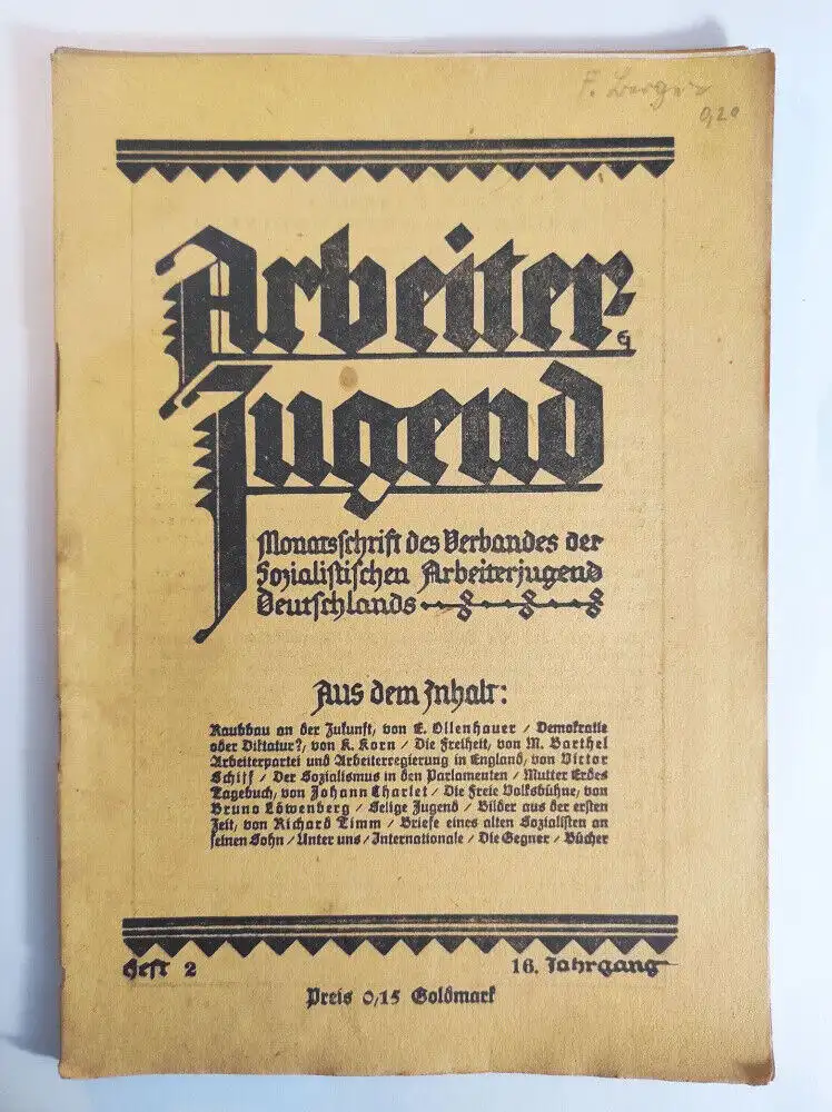 Arbeiter Jugend Heft 2 Februar 1924 Monatsschrift