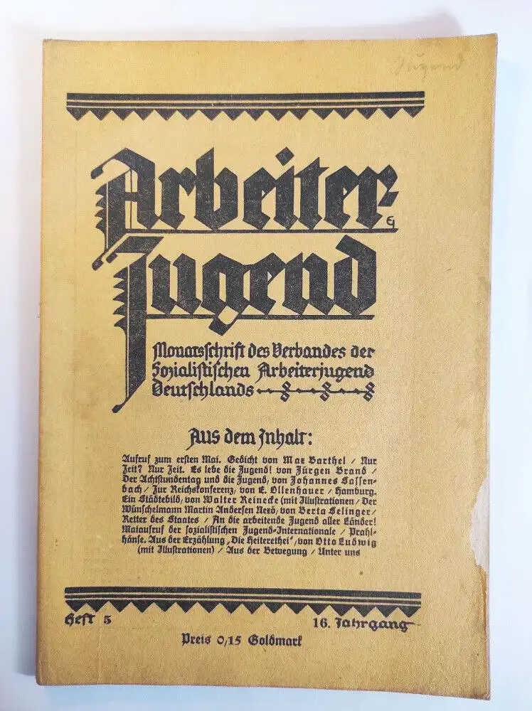 Arbeiter Jugend Heft 5 Aufruf zum ersten Mai 16 Jahrgang 1924