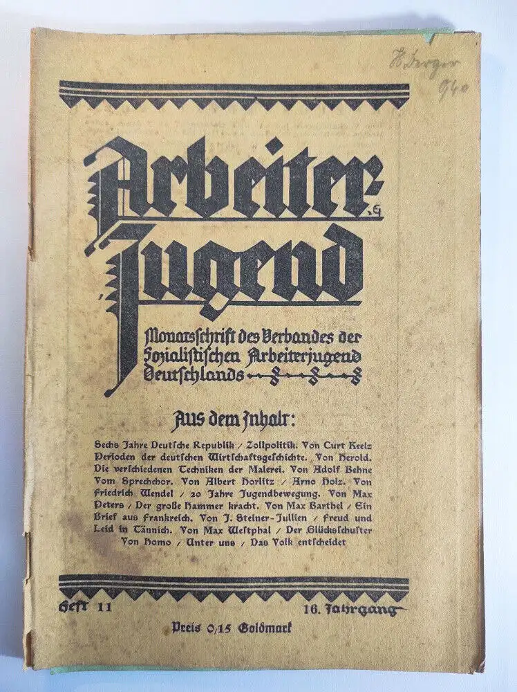 Arbeiter Jugend Heft 11 Monatsschrift 16 Jahrgang 1924