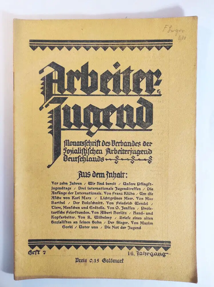 Arbeiter Jugend Heft 7 Vor zehn Jahren Juli 1924