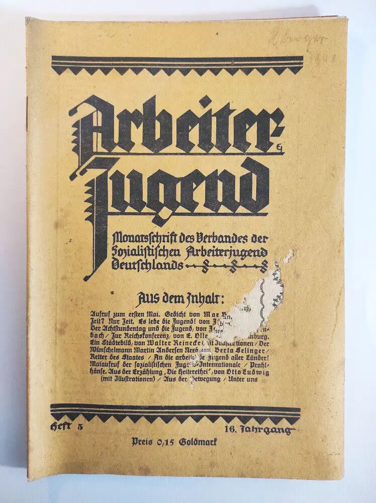 Arbeiter Jugend Heft 5 Aufruf zum ersten Mai 1924