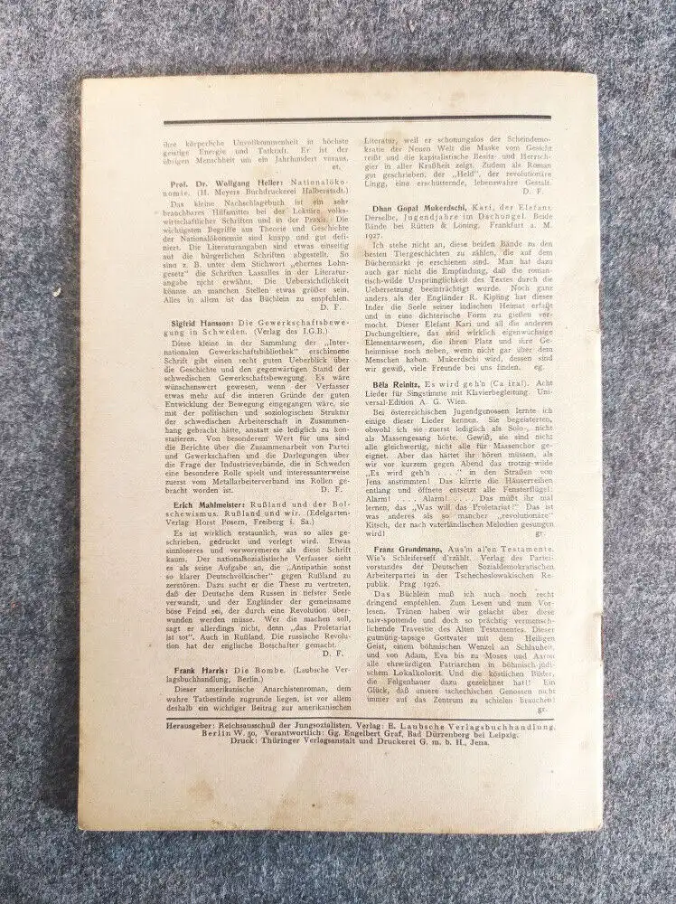 Jungsozialistische Blätter 1927 Der junge Arbeiter Heft 8