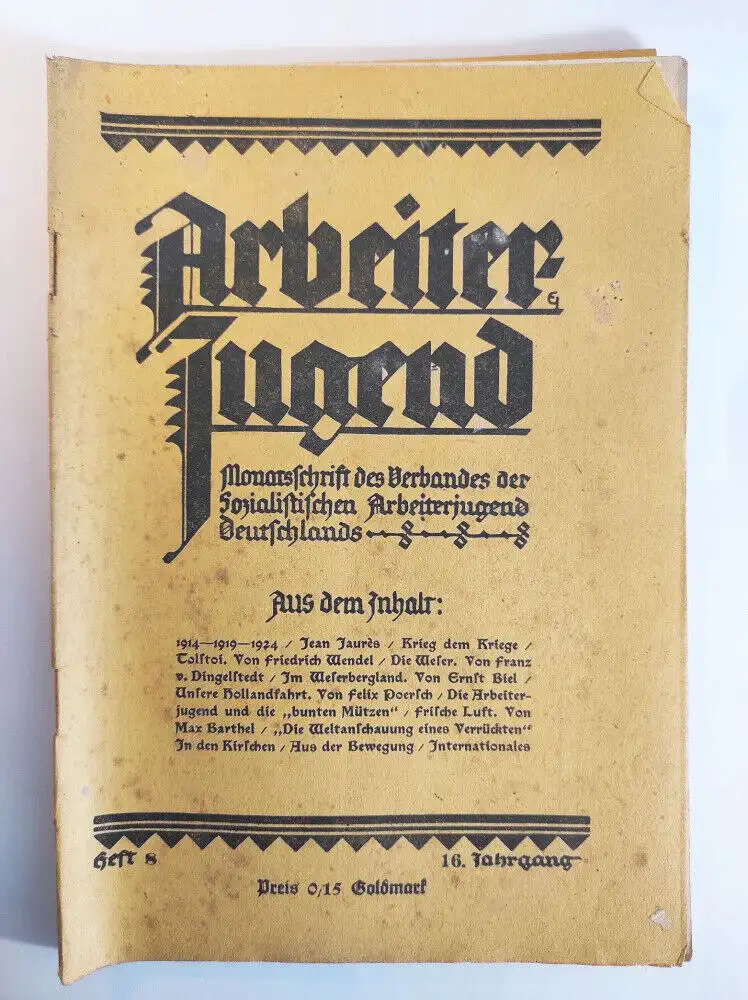 Arbeiter Jugend 16 Jahrgang Heft 8 Berlin August 1924