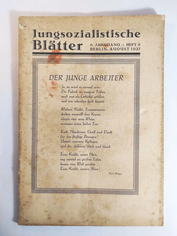 Jungsozialistische Blätter August 1927 Heft 8 Der junge Arbeiter